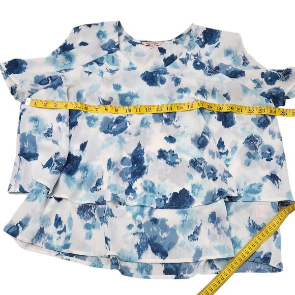 Juicy Couture Layered Ruffled V-Neck White/Blue Cold Shoulder Flowy Top XXL - Picture 7 of 9